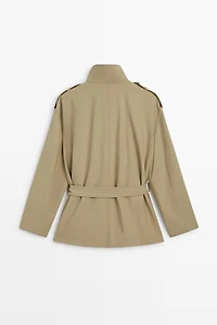 Mid-length belted trench coat
