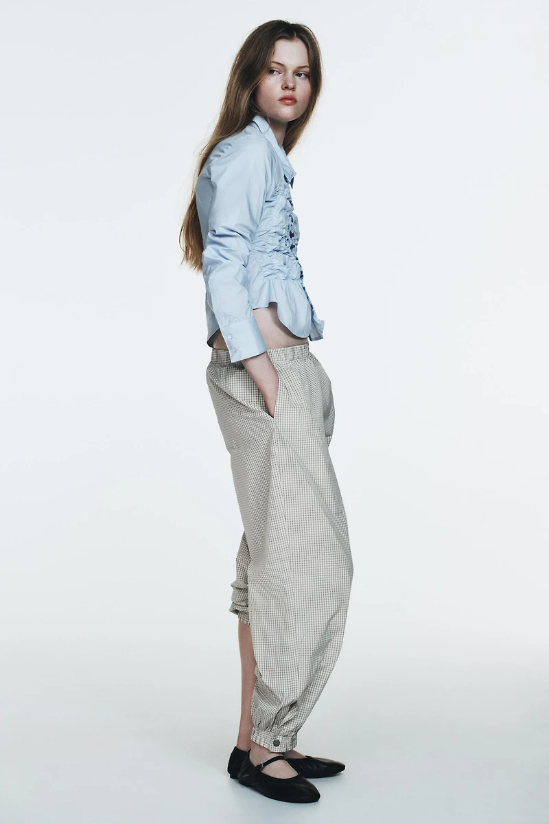 POPLIN SHIRT WITH ELASTICATED RUFFLES