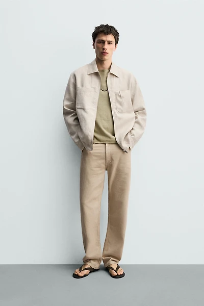 100% LINEN ZIP-UP OVERSHIRT