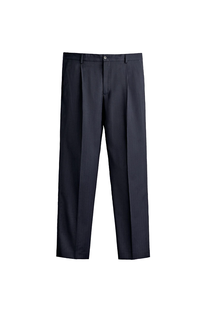 100% WOOL PINSTRIPE REGULAR FIT SUIT PANTS