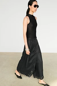 Jupe-culotte détails brodés 100 % lin