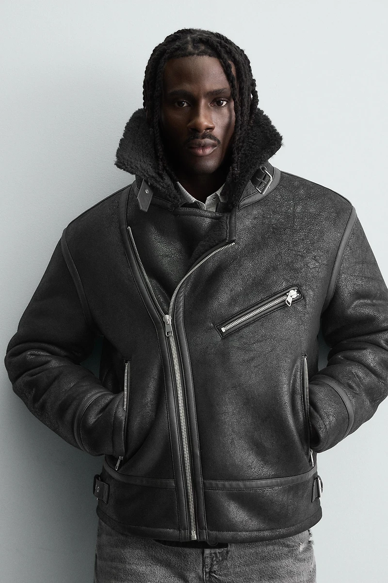 COMBINATION FAUX LEATHER JACKET