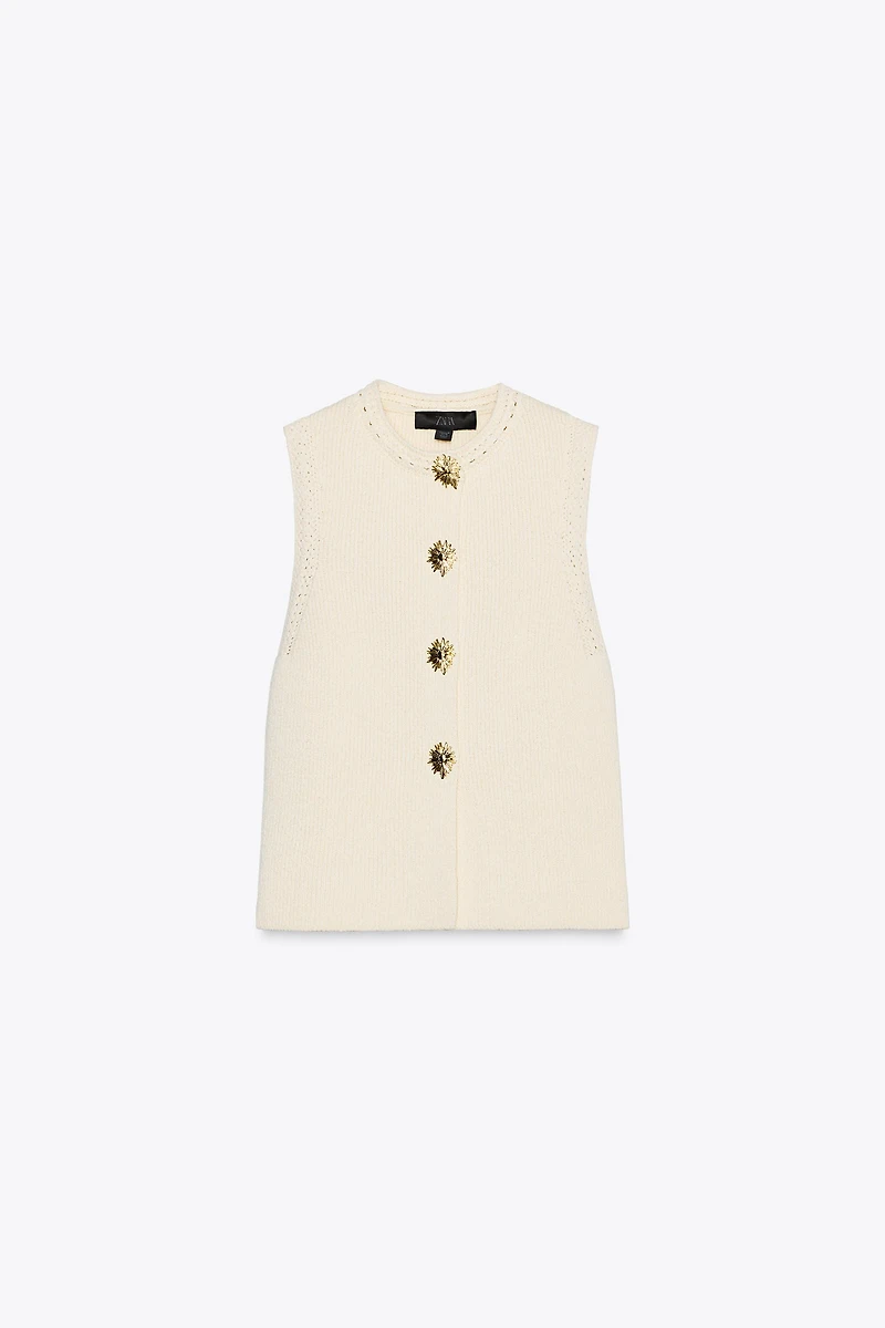 TOP EN MAILLE BOUTONS DORÉS