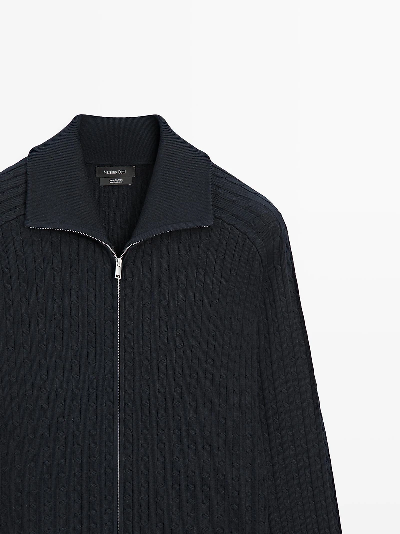 Cardigan en maille torsadée zippé coton