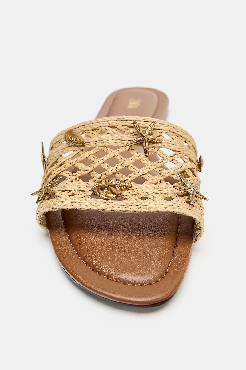 EMBELLISHED FLAT SLIDE SANDALS