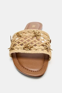 EMBELLISHED FLAT SLIDE SANDALS
