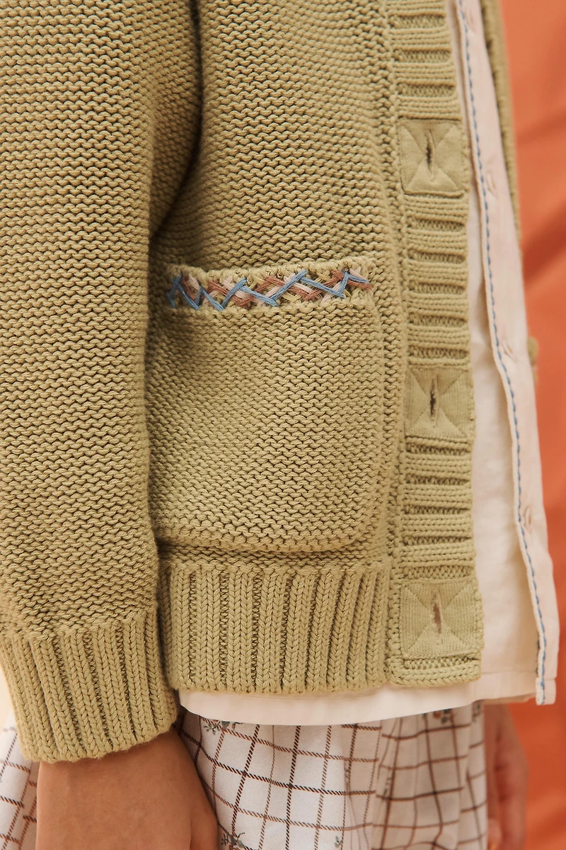 LIMITED EDITION EMBROIDERED TOPSTITCH KNIT CARDIGAN
