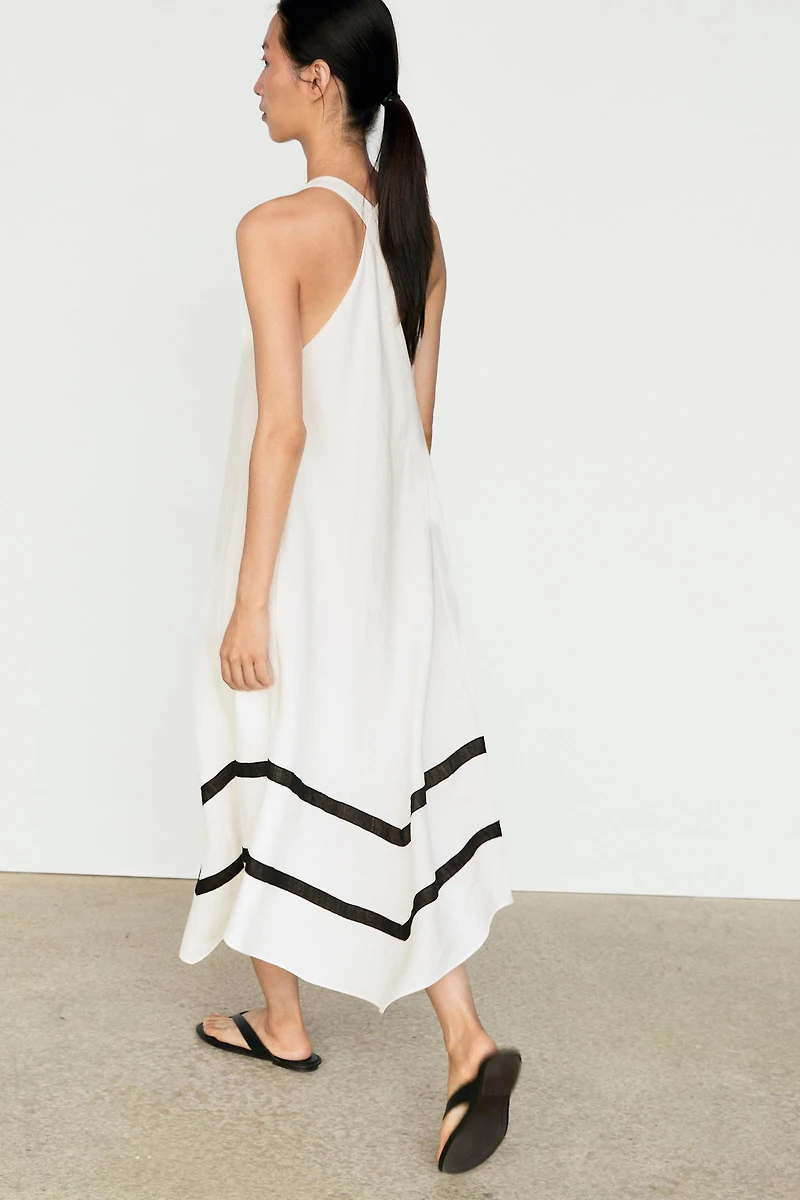 Robe midi en lin mélangé à rayures contrastantes