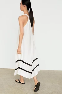 Robe midi en lin mélangé à rayures contrastantes