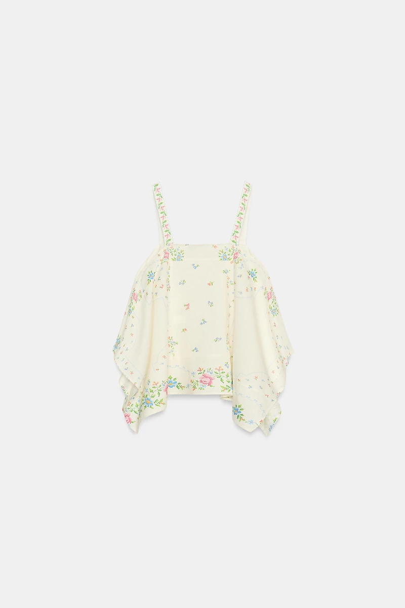 TOP ASYMÉTRIQUE IMPRIMÉ FLEURI EN LIN