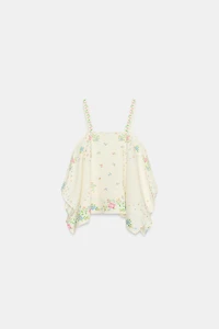 TOP ASYMÉTRIQUE IMPRIMÉ FLEURI EN LIN