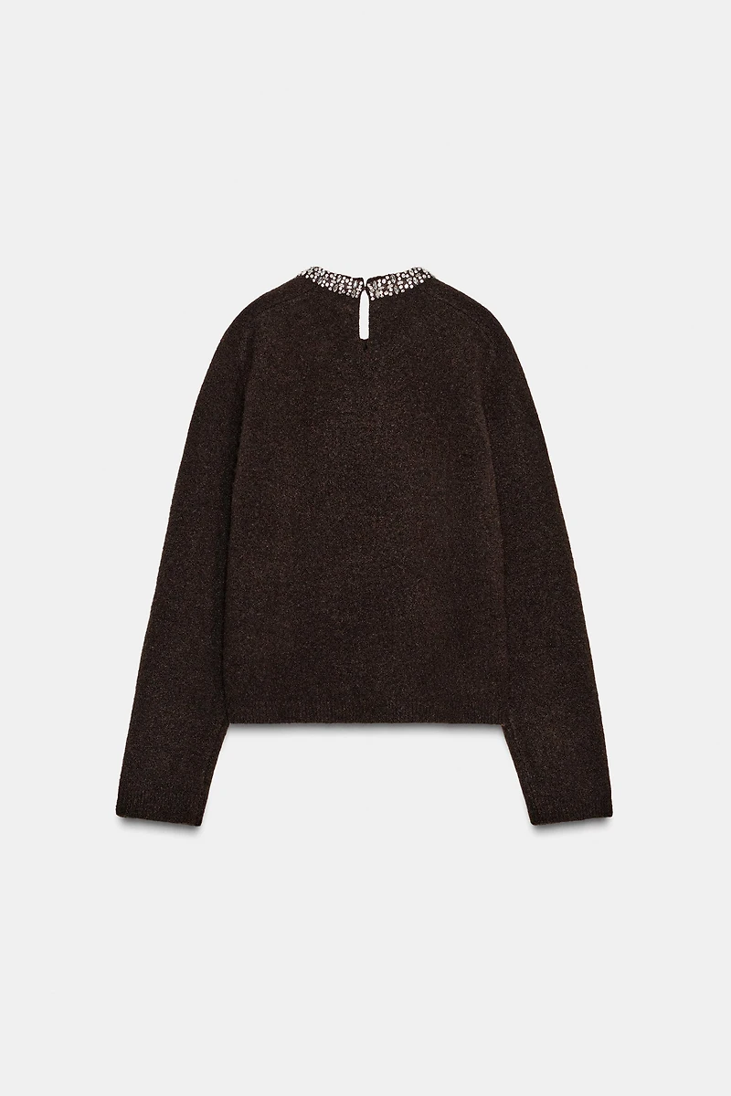 KNIT JEWELED BEAD COLLAR JUMPER