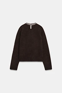 KNIT JEWELED BEAD COLLAR JUMPER