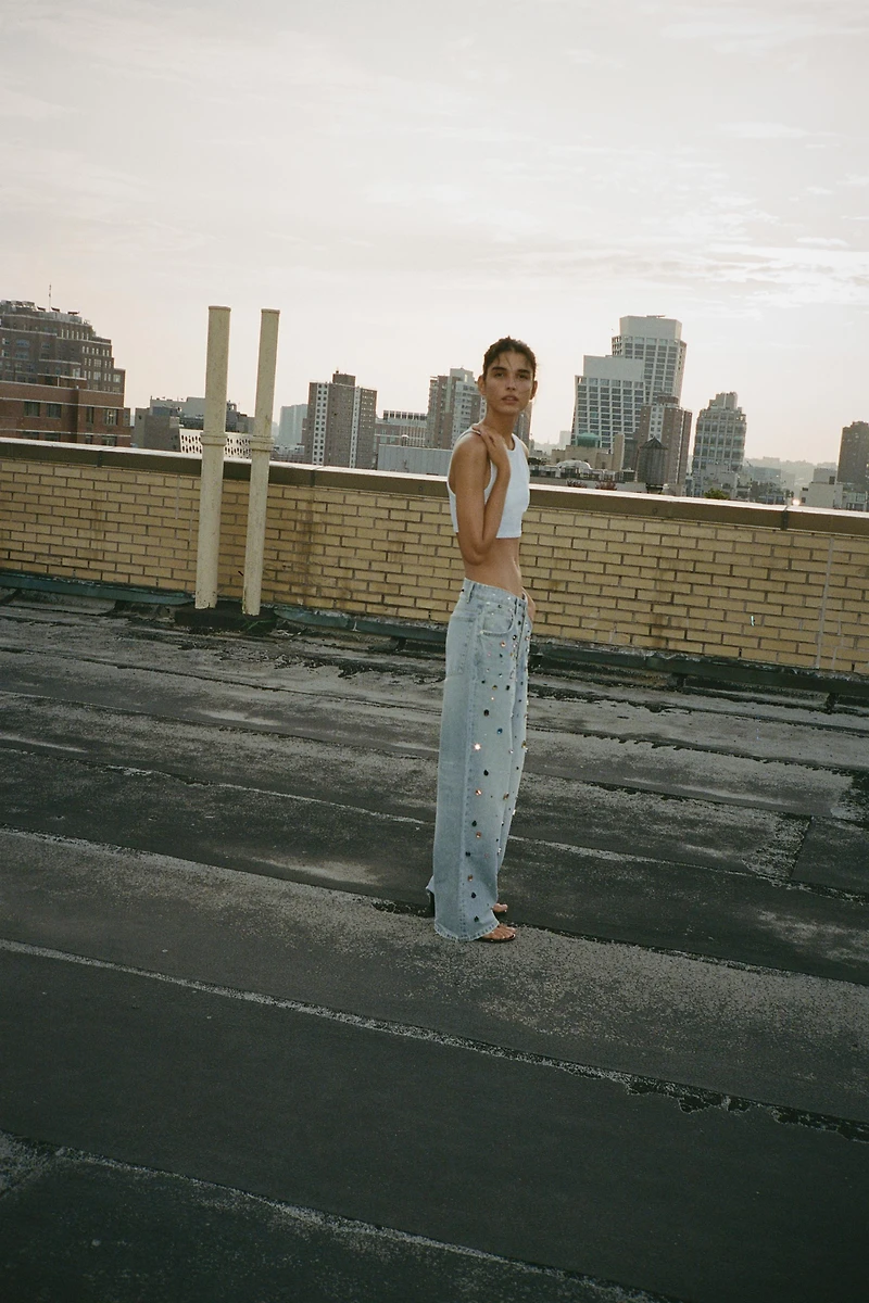 RELAXED OVERSIZE HIGH WAIST JEANS WITH JEWELS