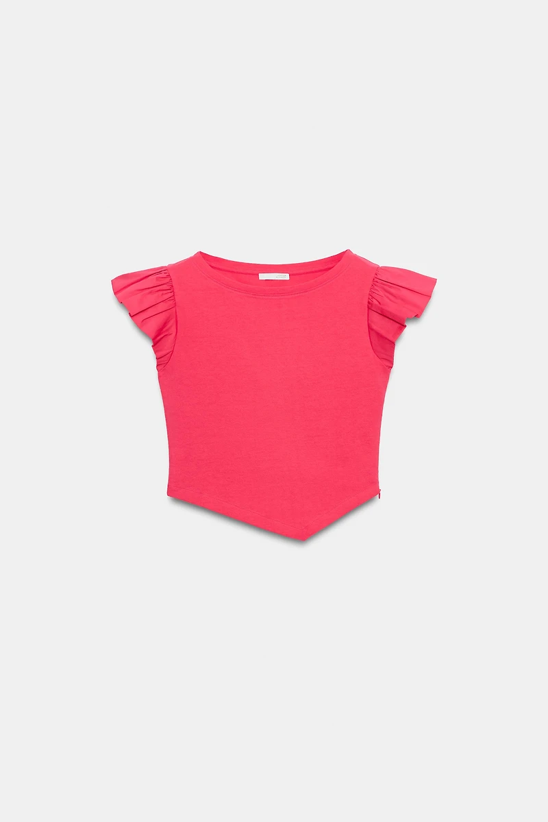 T-SHIRT MANCHES COURTES À VOLANTS