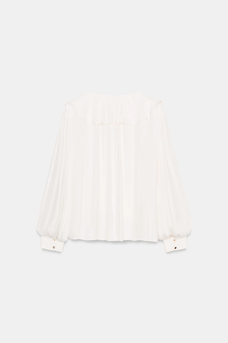 RUFFLED SATIN EFFECT BLOUSE WITH SHOULDER PADS