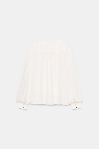 RUFFLED SATIN EFFECT BLOUSE WITH SHOULDER PADS