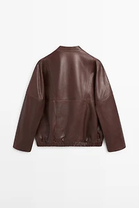 Asymmetric nappa leather bomber jacket