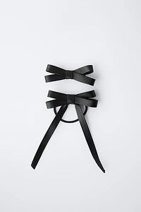 FAUX LEATHER BOW HAIR CLIP AND HAIR TIE PACK