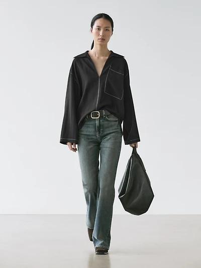 Flowing wool blend overshirt with pocket detail