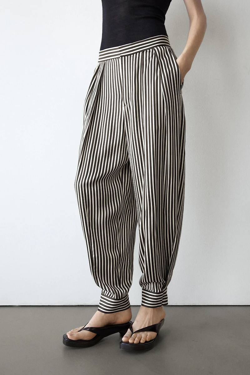 Striped draped pants with darts