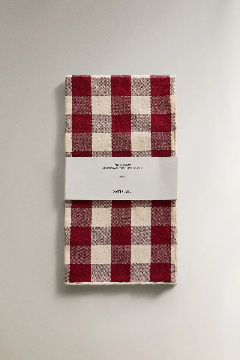 SET OF LARGE CHECK COTTON KITCHEN TOWELS (SET OF 2)