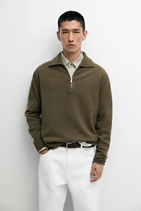 Mock neck zip-up knit sweater