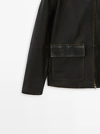 Distressed effect short nappa leather jacket