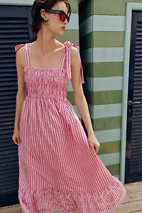 STRIPED TIED MIDI DRESS