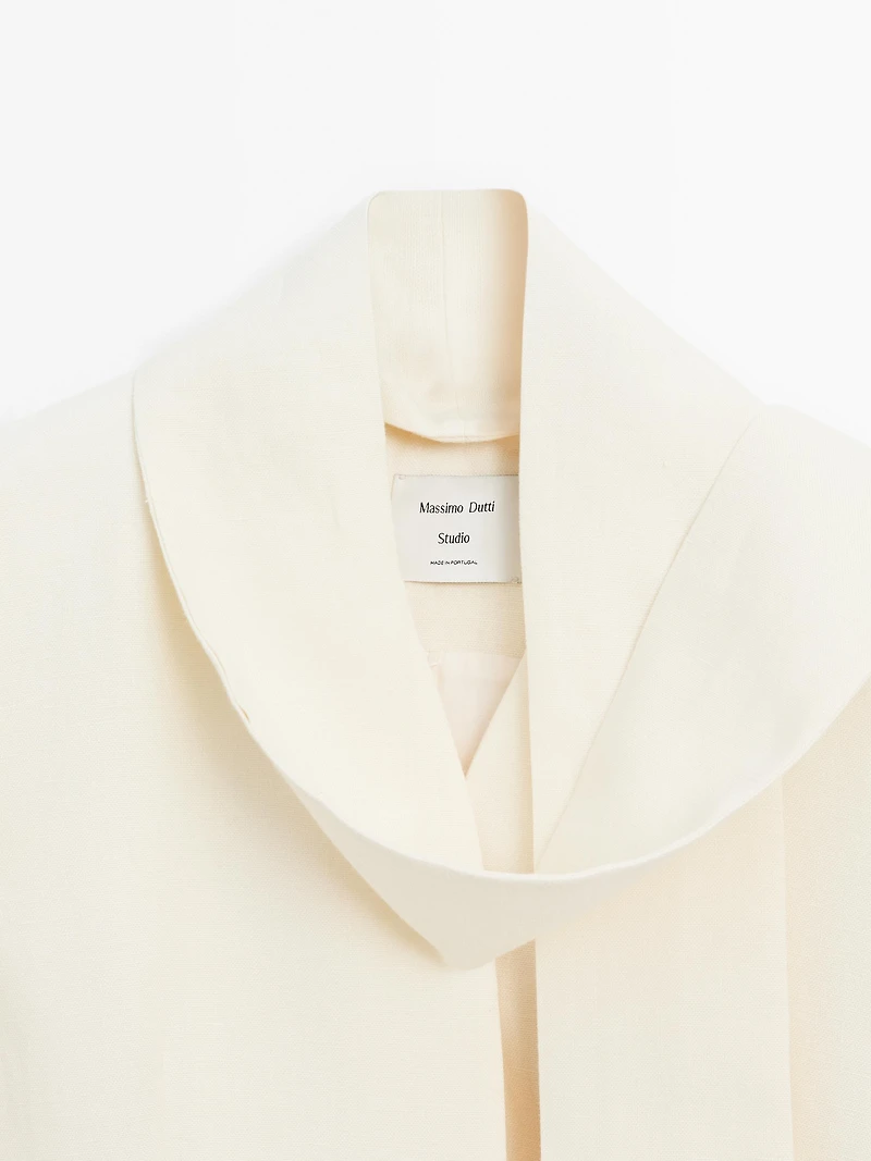 100% linen cropped blazer with scarf detail - STUDIO