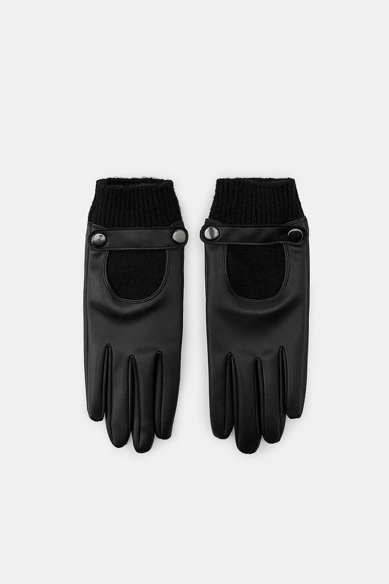 FAUX LEATHER KNIT GLOVES