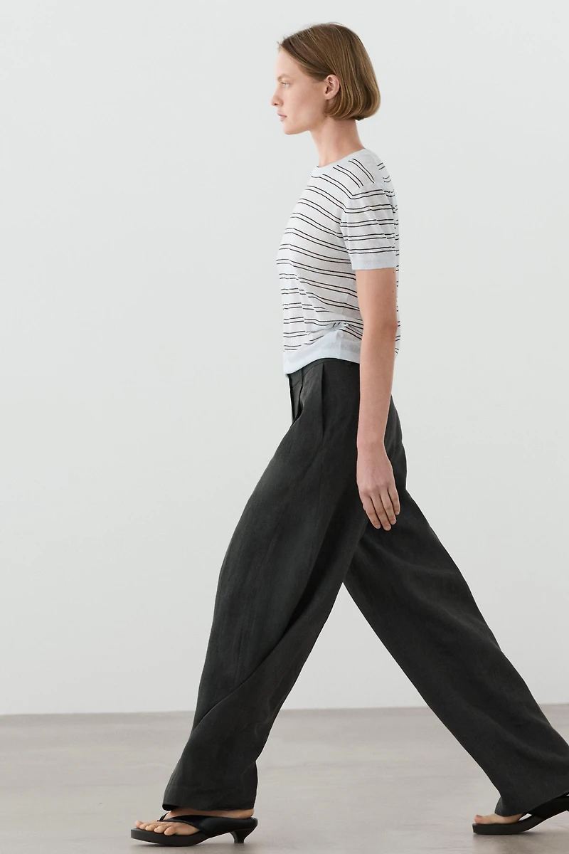 Pantalon mélangé pièce latérale lin