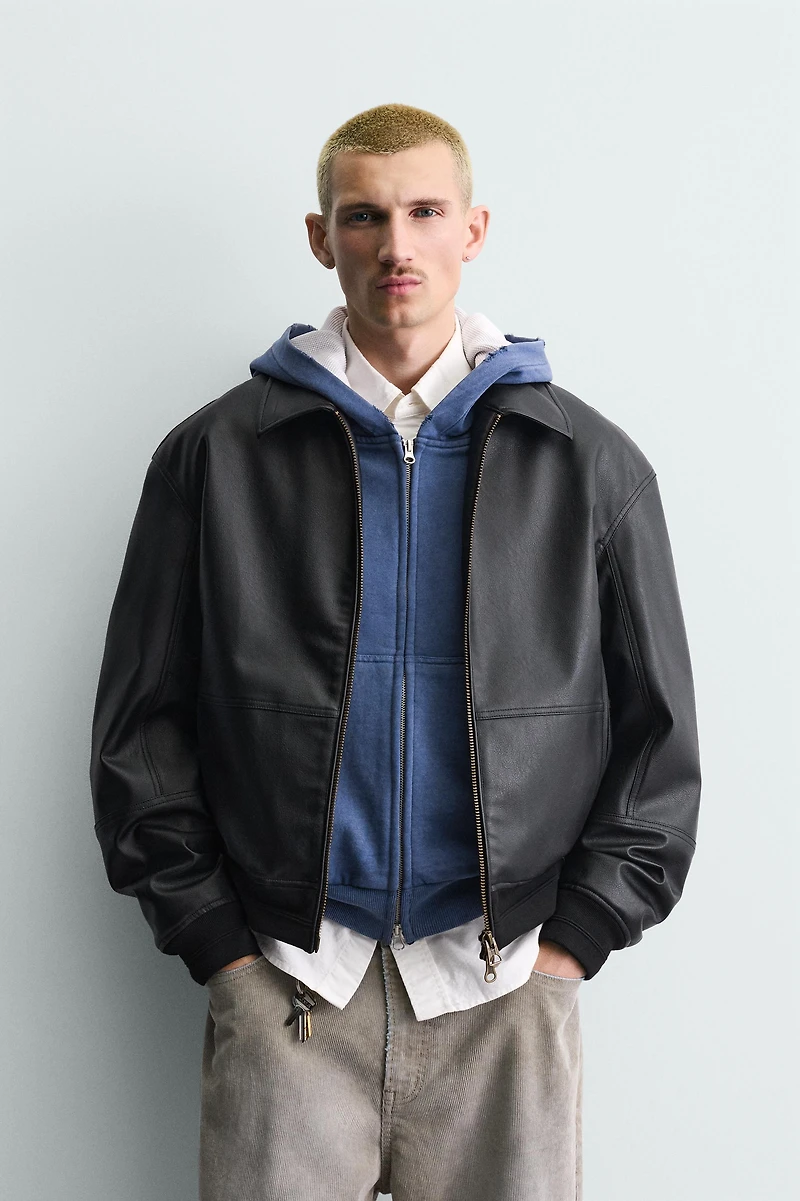 FAUX LEATHER BOMBER JACKET