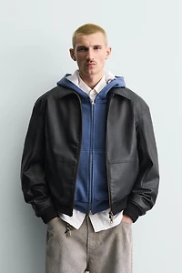 FAUX LEATHER BOMBER JACKET