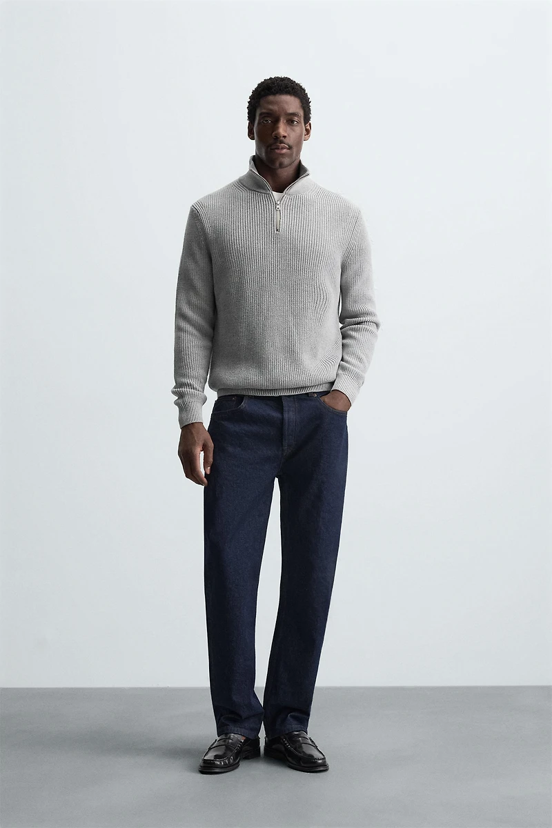 PULL EN MAILLE PERLÉE ZIPPÉ