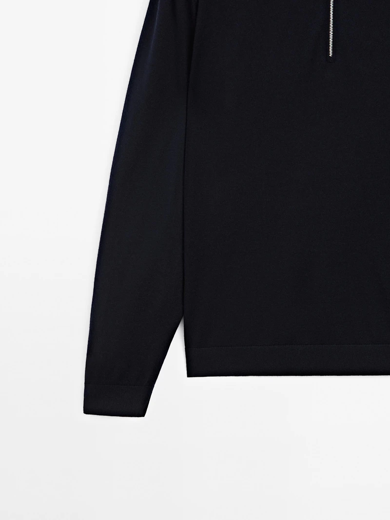 Pull polo en maille de laine mérinos