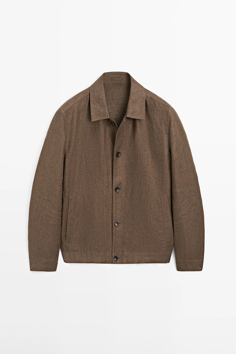 Total look linen jacket with herringbone detail