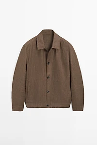 Total look linen jacket with herringbone detail
