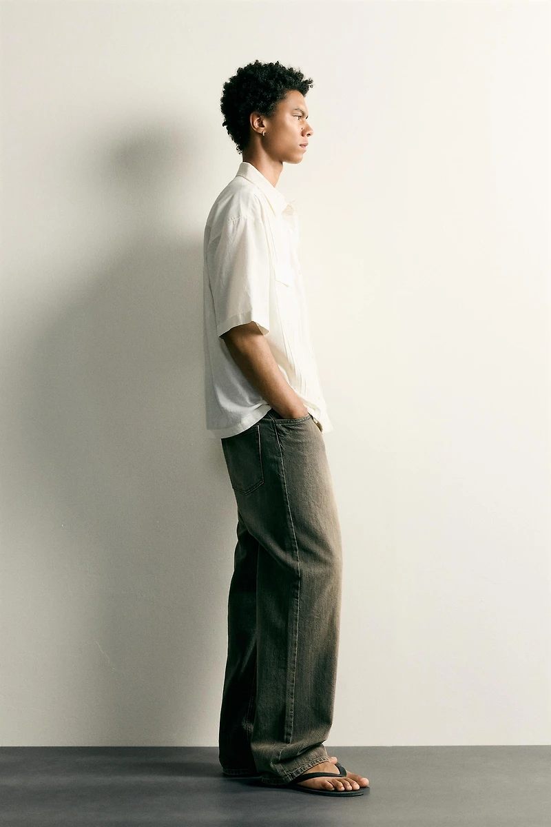 RELAXED FIT EMBROIDERED PLEAT SHIRT