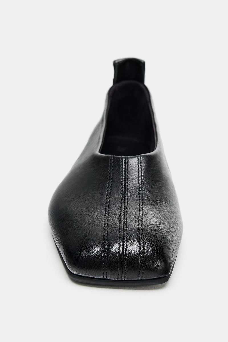 SQUARE TOE LEATHER BALLET FLATS