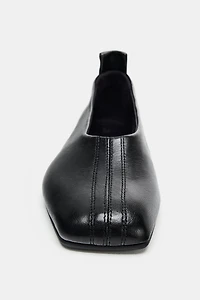 SQUARE TOE LEATHER BALLET FLATS