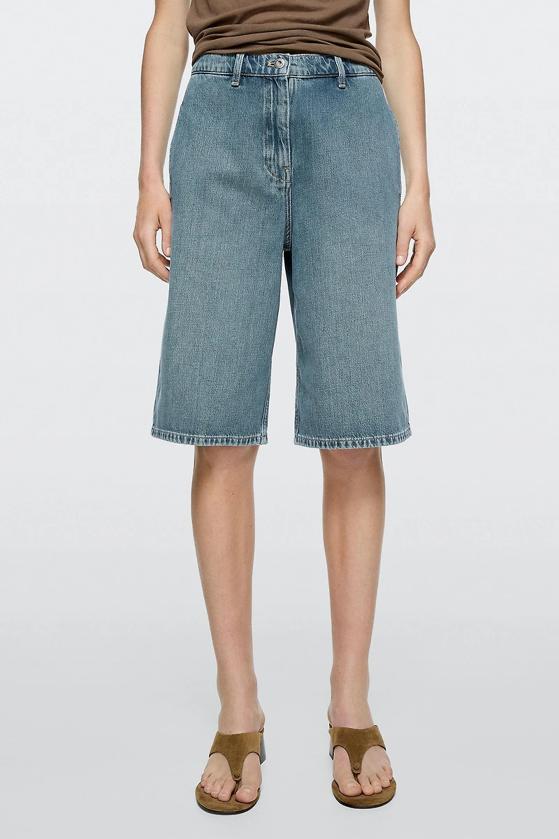 Long denim Bermuda shorts