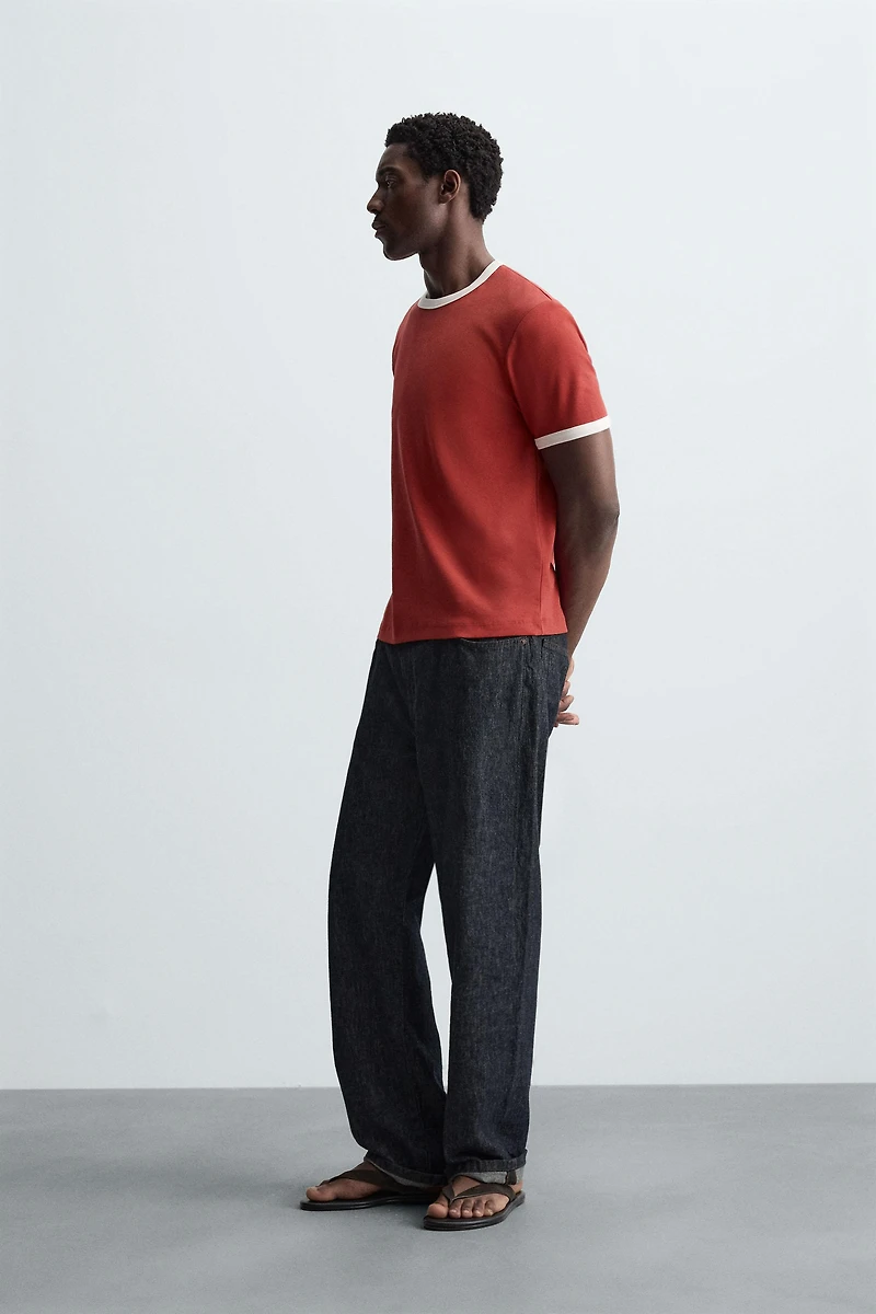 BASIC CONTRAST RIBBED T-SHIRT