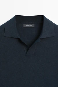 Cotton and linen knit polo sweater