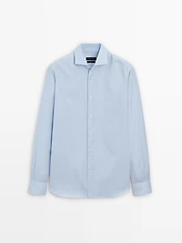 Slim fit micro-checked 100% cotton shirt