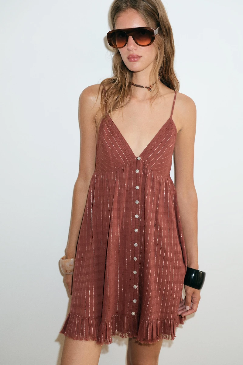 METALLIC STRIPED MINI DRESS