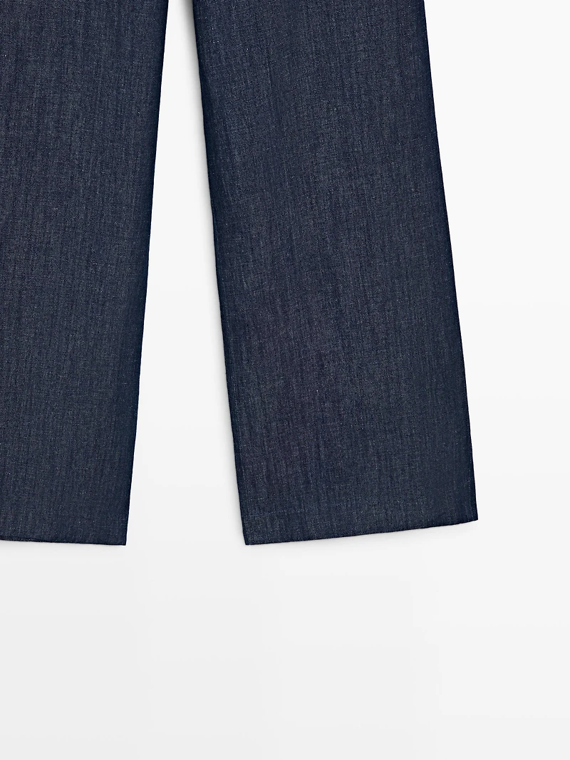Pantalon wide leg en jean avec lin total look