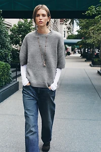 OVERSIZED SHORT SLEEVE KNIT SWEATER