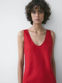 100% linen strappy midi dress