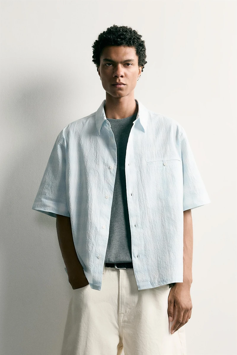 PLAID RELAXED FIT DENIM SHIRT